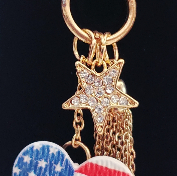 Red White Blue Heart & Gold Star Charm Fringe Necklace Long - Picture 7 of 7